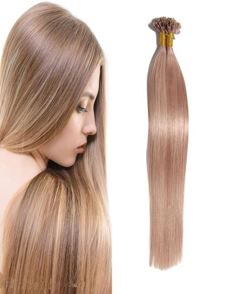 Estensioni dei capelli con punta per unghie U Pre incollate Colla cheratina Estensioni dei capelli di fusione Pezzi di capelli umani colorati indiani 16quot26quot 01164321