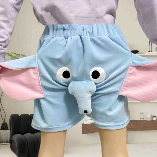 Erkekler Placess kadınlar erkekler rahat bulanık pijama şort sevimli karikatür 3d fil domuz hayvan desen gevşek uyum yumuşak peluş salonu kısa pantolon