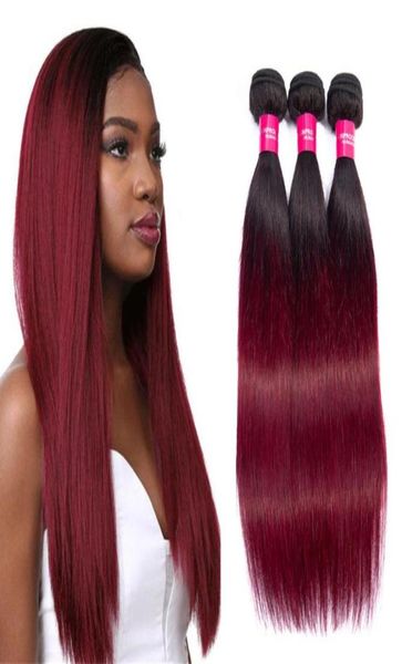 1b capelli vergini lisci bordeaux tessitura capelli umani Ombre 34 pacchi capelli lisci peruviani 1B 99J fasci bicolore 85286102532945