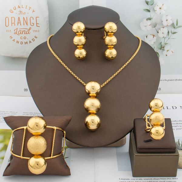 Роскошный комплект ювелирных изделий из 18-каратного золота с круглыми бусинами, серьги, ожерелье, африканские серьги-капли в Дубае, модные итальянские ювелирные изделия, подарок 240102