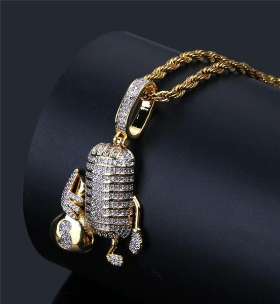 Novo hip hop iced out microfone dos desenhos animados vilão colar completo zircão bling brilho jóias dos homens gift3238337