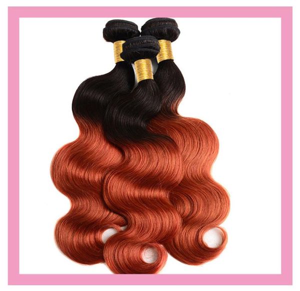 Capelli umani brasiliani 1B 350 Ombre Due toni Colore Onda corporea 3 pacchi Doppie trame 1b350 Prodotti per capelli 3 Pezzilot3725027