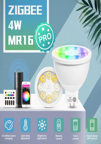 GLEDOPTO Smart ZigBee 30 4W RGBCCT MR16 Spotlight Pro Glühbirne 25 Grad Abstrahlwinkel Funktioniert mit Alexa Echo Plus APPVoiceRF-Steuerung5438694