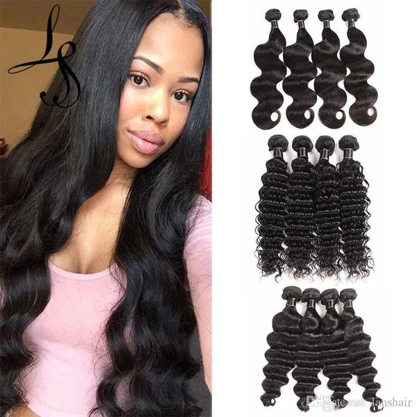 Wefts LANS 8A Бразильские девственные волосы плетут 50 г/шт. Пучки человеческих волос для наращивания Прямое тело Глубокая волна воды Натуральный черный