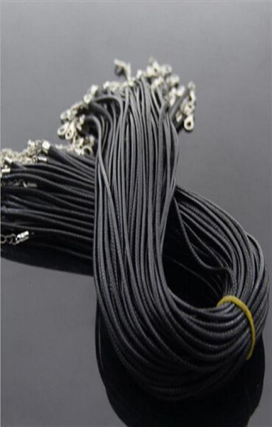 100 PCS 1618 inç Siyah Ayarlanabilir Deri Deri Deri Kolye Kabloları Gümüş ıstakozlu Tıkıklar 26388668267