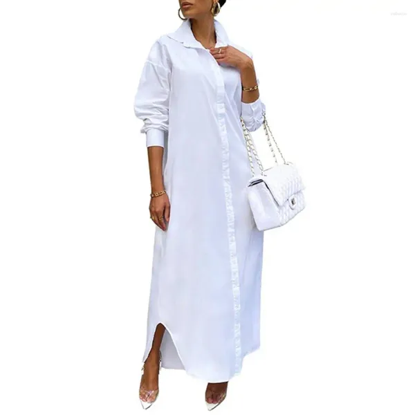 Женские блузки, модное платье-рубашка, удобное прямое однобортное простое повседневное длинное пальто макси с дугообразным подолом