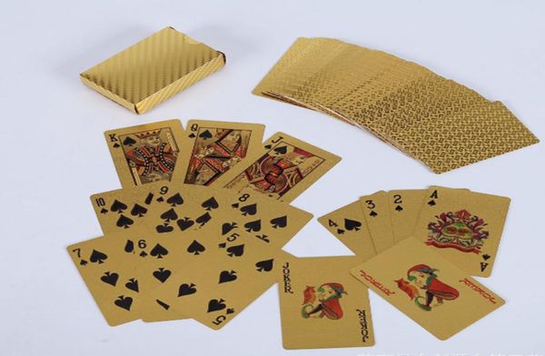 1 Set Carte da gioco in plastica lamina d'oro 24K Carte da gioco da poker Set da poker in lamina d'oro Carte magiche Carte impermeabili Giochi da tavolo da poker8901683