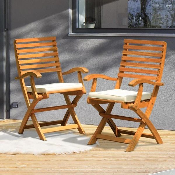 Camp Furniture, komplett montierter Campingtisch, Percy-Stühle, strapazierfähig, 400 Pfund Kapazität, 2er-Set mit Kissen, FSC-Akazien-Außenstuhl