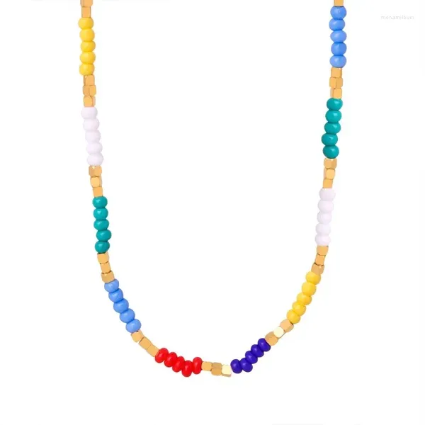 Колье ALLME Boho, разноцветные бусины, ожерелья из бисера для женщин, оптовая продажа, колье-чокеры из нержавеющей стали с PVD-покрытием из 18-каратного золота
