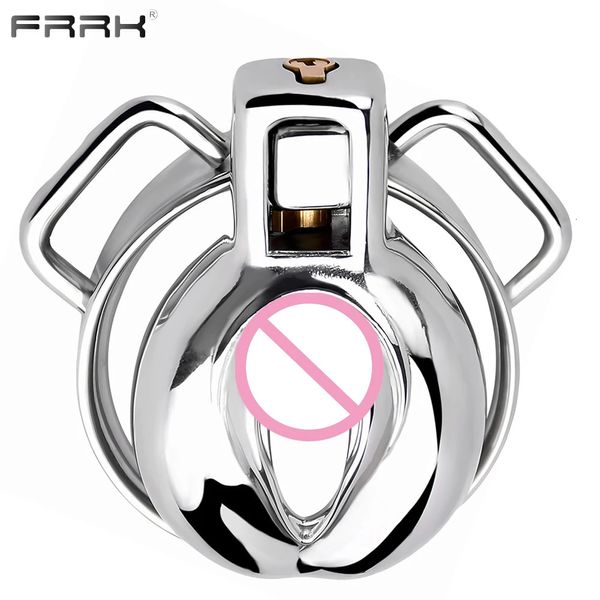 Frrk metal clitóris design gaiola de castidade buceta forma galo bloqueio bondage cinto pênis anéis sexo feminino brinquedos adultos bens 240102