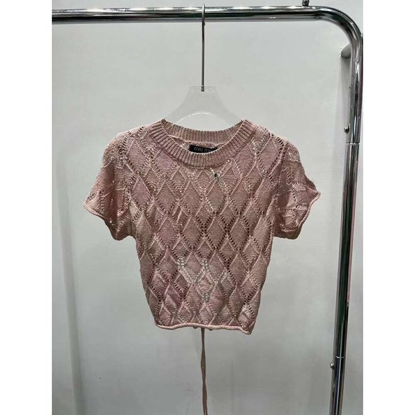 Maglieria da donna Tees Mm23 Summer Fashion Lingge Hollow Lace Sexy Pure Desire Style Maniche corte in maglia a vita