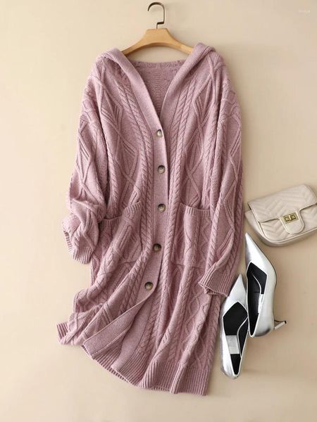 Maglieria da donna Naizaiga 30 Cashmere con cappuccio Twist manica lunga Rosa Blu Nero Marrone Allentato Addensare Cardigan Maglione da donna KSN252