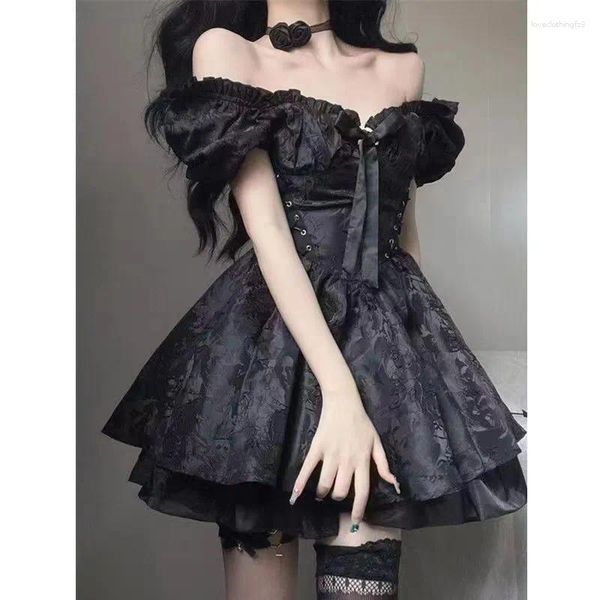 Partykleider Gothic Schwarz Minikleid Frauen Vintage Sexy Spaghetti Strap Hohe Taille 90er Jahre Egirl Punk Grunge Slim Club