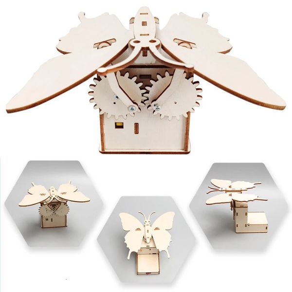 Modello di farfalla elettrica in legno Gear Working Kids Science Toy Technology Kit di fisica fai -da -te Apprendimento giocattoli educativi per bambini 240102