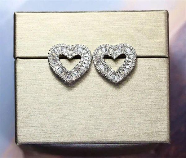 Brincos de garanhão grande coração laboratório diamante brinco real 925 prata esterlina promessa casamento para mulheres nupcial charme festa jóias