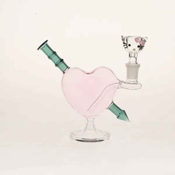 Tubi in vetro narghilè modello cuore rosa con ciotola carina