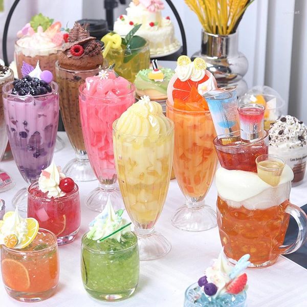 Fiori decorativi Simulazione Gelato Dessert Latte Tè Negozio Tazza Finta frutta Bevanda Display Decorazione della tavola Modello