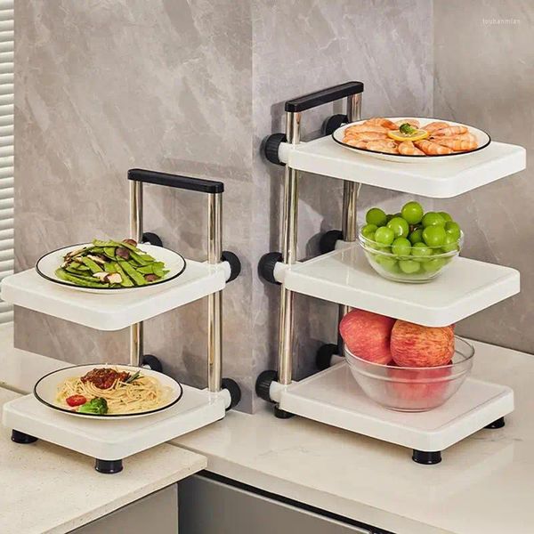 Prateleira de armazenamento de cozinha Multi-camada Multi-funcional Forno de Microondas Pot Rack 3Tier Bowl Pan Para