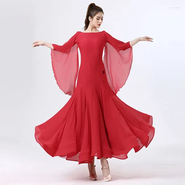 Bühnenkleidung Double Ballroom Dance Dress Post Lace Shawl 2024 Female Training Dancewear