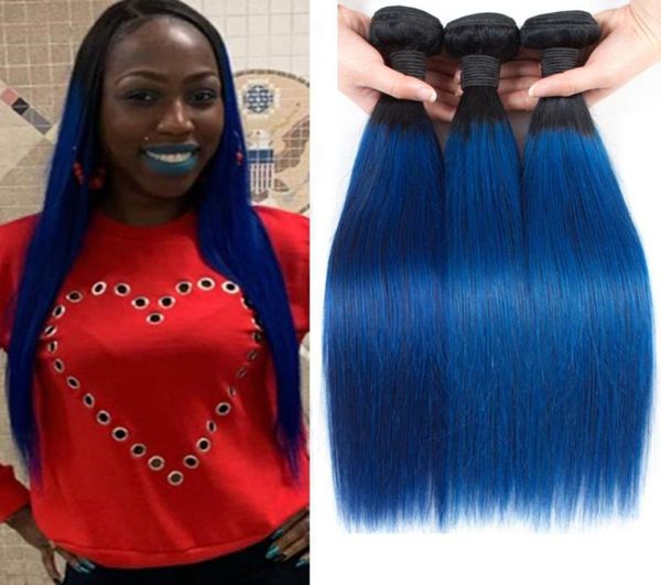 Indiano 100 cabelo humano 1b azul em linha reta cabelo virgem colorido 1bblue em linha reta 3 pacotes 1226 polegada extensões de cabelo 8313226