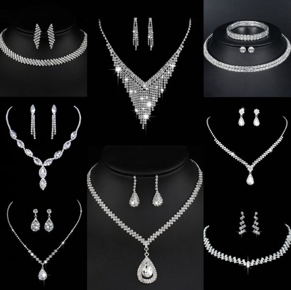 Valioso conjunto de joias com diamantes de laboratório, prata esterlina, colar de casamento, brincos para mulheres, joias de noivado, presente