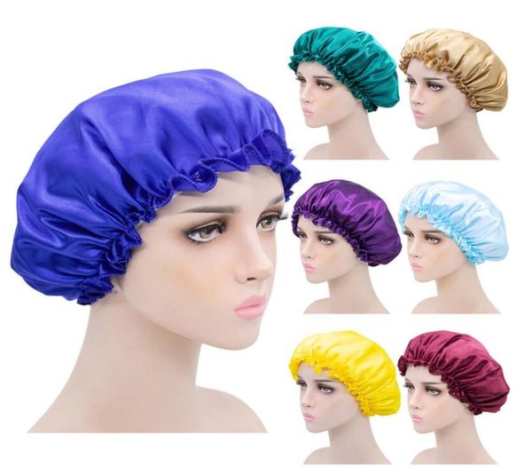 Chapéu de noite de cetim de seda de cor sólida acessórios de cuidados com o cabelo feminino capa de cabeça gorro de sono 10pcs9092559