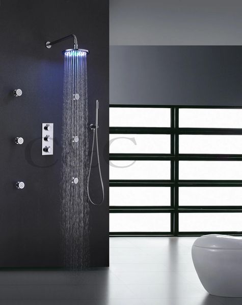 Set Set doccia termostatico per bagno Soffione doccia da 8 pollici cromato LED 7 colori Soffione doccia per massaggio corpo Spa da 6 pezzi Include I0078RC2Y