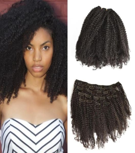 4a4b4c Mongolische Afro Kinky Curly Clip-In-Haarverlängerungen, reines Echthaar, natürliche Farbe, Clip-Ins, Echthaar für Afroamerikaner, 1241819