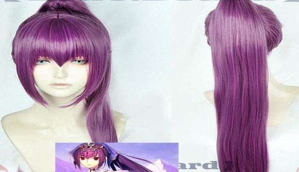 Anime Fate Grand Order FGO Scathach rabo de cavalo peruca cosplay roxo escuro cabelo longo 3961113