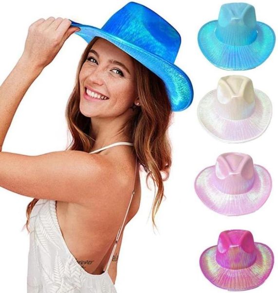Berets engraçado festa chapéus chapéu de cowboy para mulheres cowgirl traje espaço holográfico rave decorativo custom9915984