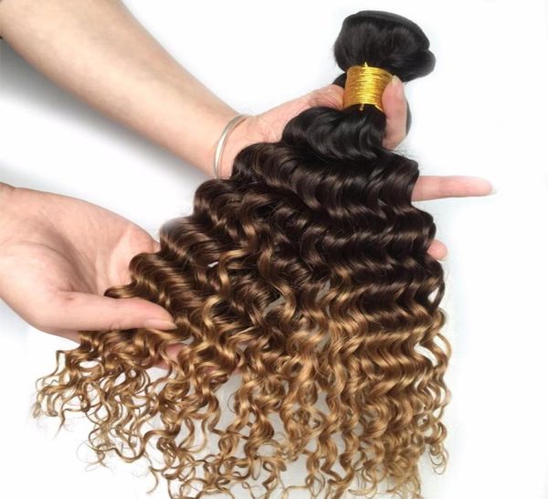 Fasci di tessuto brasiliano per capelli Ombre onda profonda T1B427 Trama di capelli Remy a tre toni per capelli umani6442622