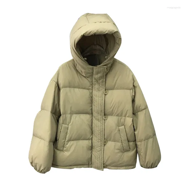 Casacos de Trench das Mulheres Casual Jaqueta de Algodão Mulheres Sólidas Manga Completa Com Capuz 2024 Inverno Moda Coreana Elegante Engrossar Outwear Quente Feminino