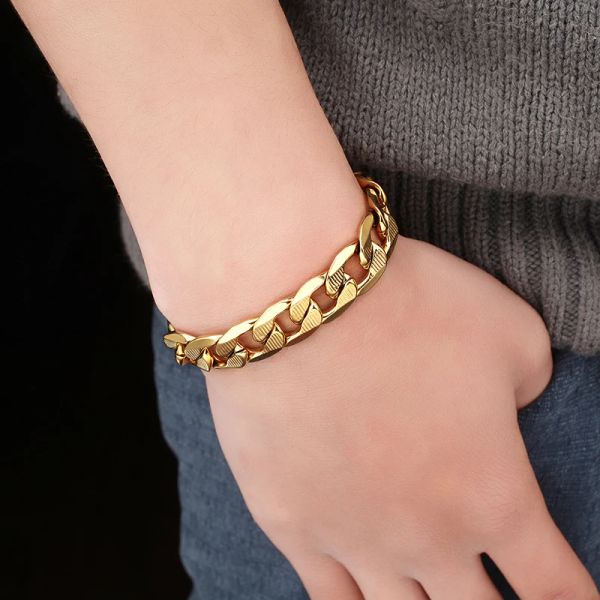 Braslet Braclet 2024 Männliche Goldene Farbe 14k Gelbgold Prägung Kubanisches Gliederkettenarmband für Männer Hiphop-Schmuck