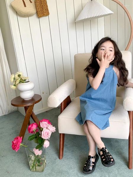 Mädchen Kleider Mittlere und Große Mädchen Baby Neckholder Denim Rock Sommer Kinder Koreanische Mode Eleganz Ärmelloses Kleid
