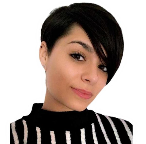 Parrucche Celebrity Pixie Cut Umani peruviani Nessuno Lace Glueless Parrucca molto corta Colore naturale Micah gianneli Capelli per donne nere Parrucche7176855