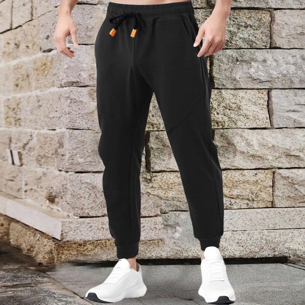 Erkek pantolon eşofmanları düz renkli çizim çifte cep ince fit spor sonbahar esnek gündelik retro konfor spor giyim