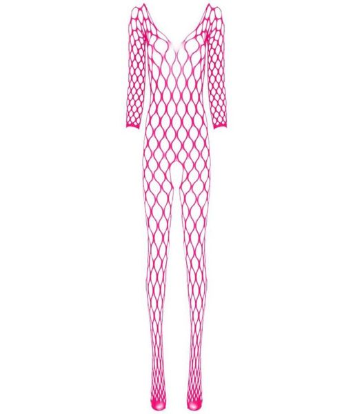 Kadınlar V Boyun Uzun Kollu Kasık Vücuttaşlık Esnek Fishnet Bodysuit örgü iç çamaşırı Nightwear Sweetwear8790048