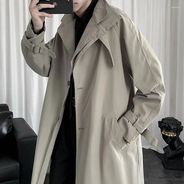 Trench da uomo Uomo Solido Monopetto Strada Bello Outwear Stile coreano Maschi Tempo libero Chic Sciolto Alla moda Tutto-fiammifero Design semplice