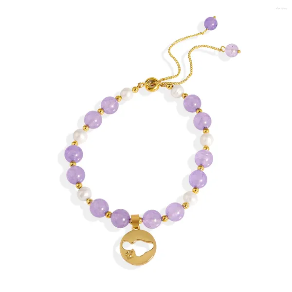 Bracciale SAFORUI Braccialetti con perline di cristallo viola hawaiane in lega di zinco conchiglia tribale sirena Monstera foglia braccialetti da donna