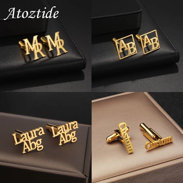 Atoztide Mode, personalisierte individuelle Namens-Manschettenknöpfe für Herren, Hemd-Manschettenknöpfe, Buchstaben, Initialen, Schmuck, Hochzeitsgeschenke, Accessoires 231229