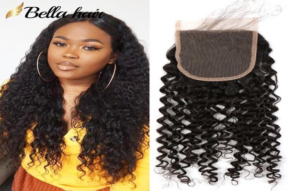 BellaHair 4X4 polegadas Onda Encaracolada HD Fechamento de Renda Suíça Brasileira Peruana Virgem Natural Preto Com Cabelo de Bebê Soft4224412