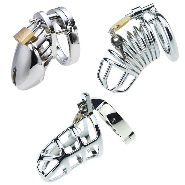 Dispositivo di castità in lega di metallo di alta qualità con gabbia per cazzi a tre anelli in stile giocattoli del sesso per gli uomini giochi per adulti del pene 240102