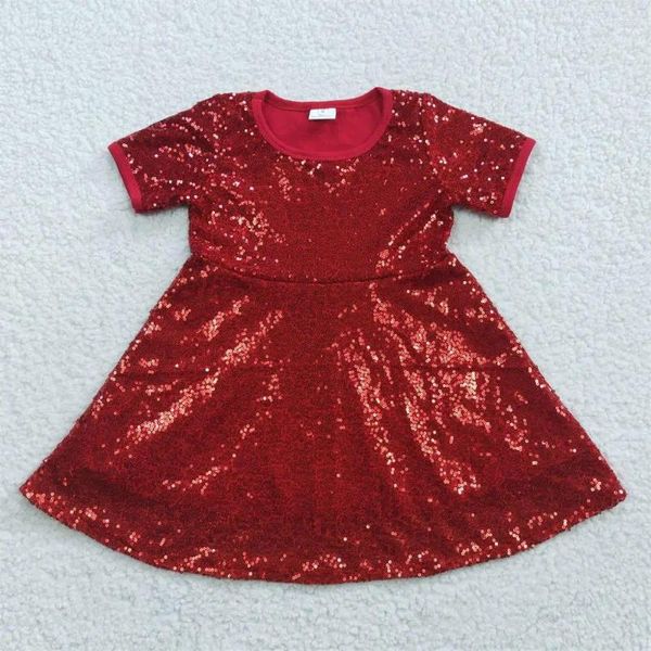 Abiti da ragazza all'ingrosso Neonate Paillettes Vestiti Rosso Twirl Dress Bambini Bambino Maniche corte Boutique Bambini Natale