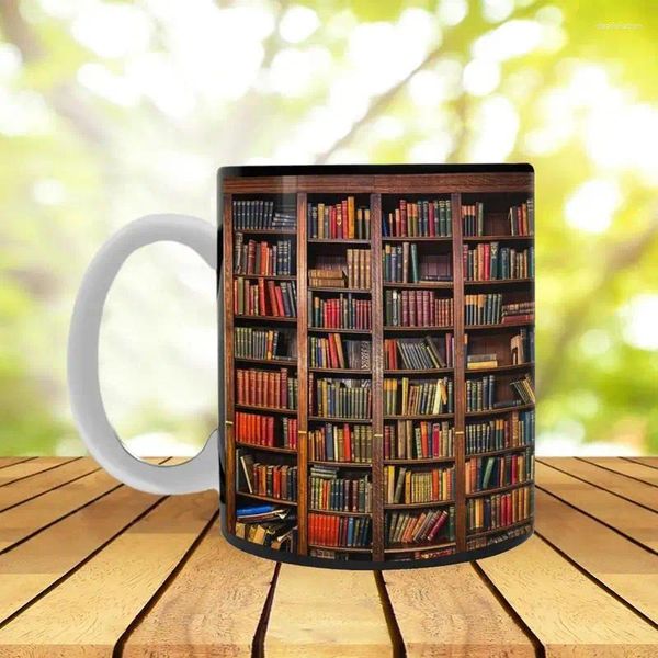 Canecas 3D Bookshelf Caneca Creative Cerâmica Copo de Água com Alça Biblioteca Prateleira Espaço Livro Amantes Café Aniversário Presente de Natal