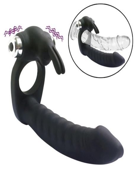 Doppia penetrazione Strapon Dildo G spot Vibratori Perline anali Pene Anello vibrante Butt plug in silicone Giocattoli sexy per adulti per coppie1707187