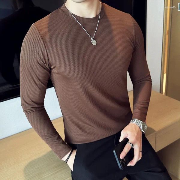 Männer T-shirts 5 Farben Camisetas De Hombre Herbst Winter Elastische Langarm Für Männer Kleidung Oansatz Slim Fit Casual tees Homme