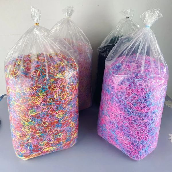 Cerca de 1kg colorido pequeno transparente borracha bandas para bebê menina alta elástica laço de cabelo goma criança scrunchie rabo de cavalo holde atacado 240102