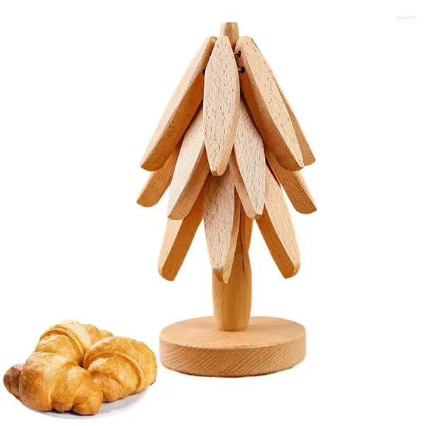 Tapetes de mesa de madeira, almofadas de cozinha, trivet, tapete de madeira anti-escaldadura para bules, en en en