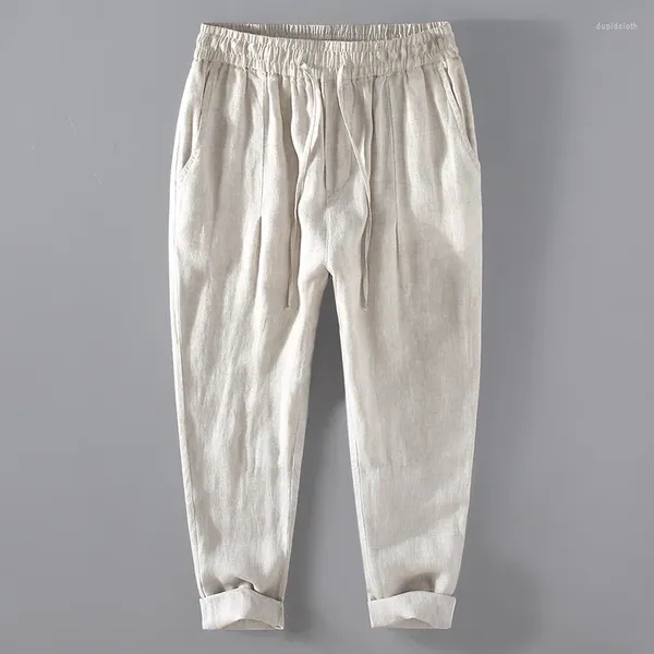 Pantaloni da uomo estivi in lino bianco tinta unita larghi casual in cotone sottile da spiaggia da donna