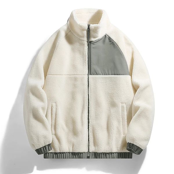 2023 inverno lana soffici giacche abbigliamento da strada hip hop harajuku fuzzy giacche da uomo nero beige extra large allentato coppia giacche di cashmere 240102